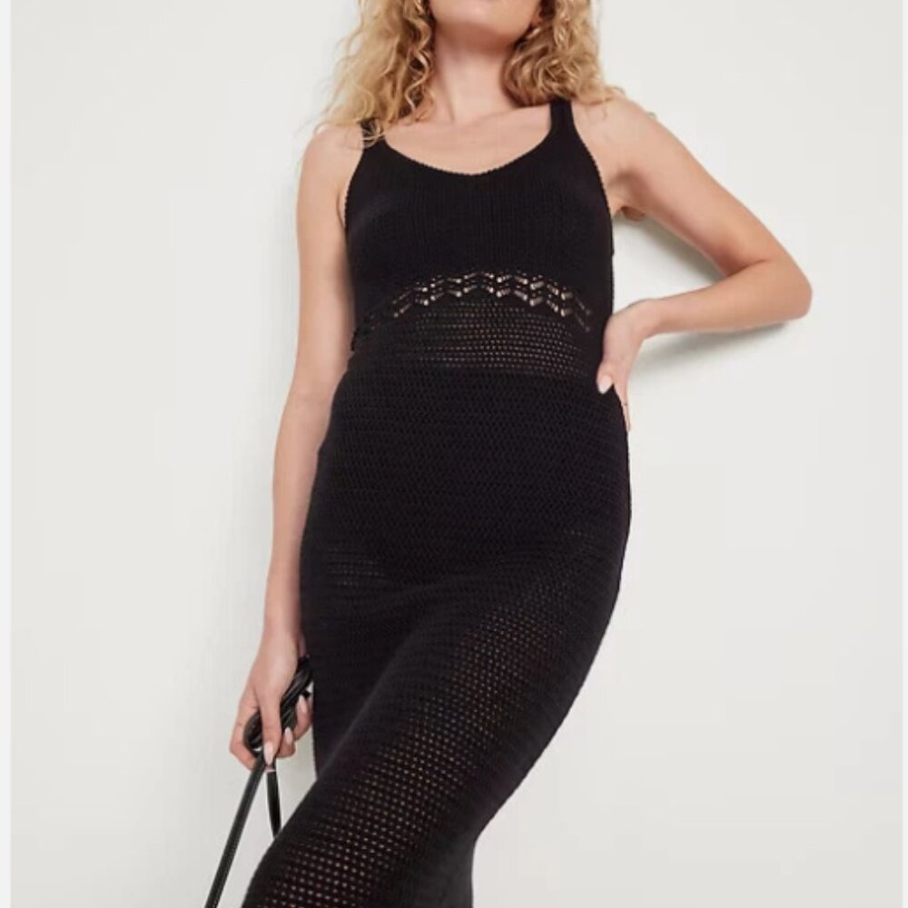 Old Navy Black Crochet Knit Dress – Sleeveless, Midi/Maxi, Beach Coverup